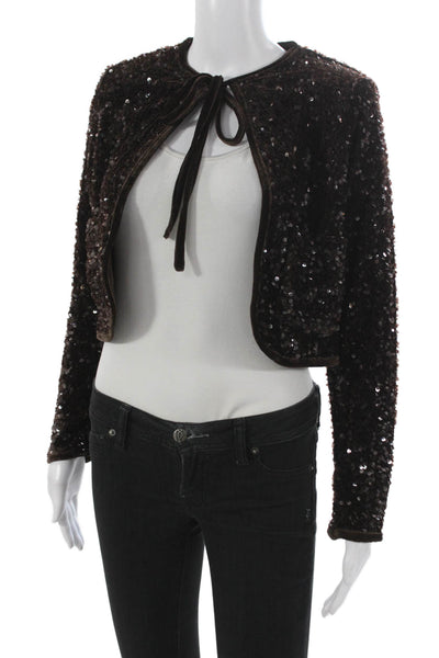 MNG Womens Basic Jacket Brown Polyester Tie Long Sleeve Size XS