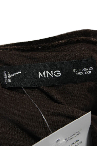 MNG Womens Basic Jacket Brown Polyester Tie Long Sleeve Size XS