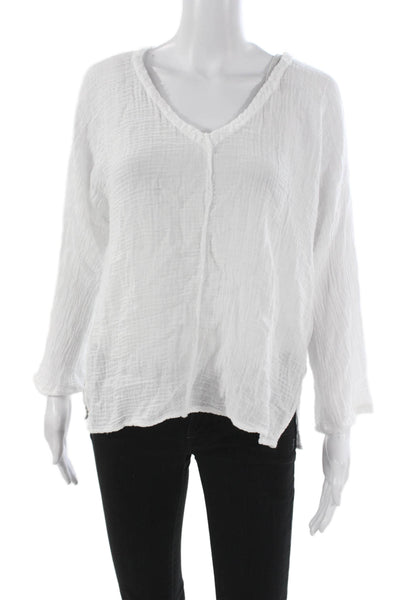 Michael Stars Women Basic V-Neck Cotton Blouse White Long Sleeve Size S