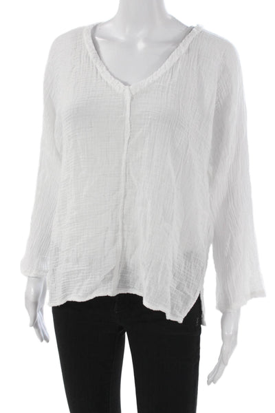 Michael Stars Women Basic V-Neck Cotton Blouse White Long Sleeve Size S