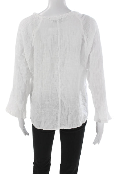 Michael Stars Women Basic V-Neck Cotton Blouse White Long Sleeve Size S