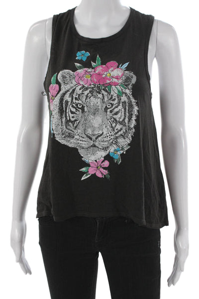 Chaser Womens Basic Sleeveless Black Tiger Print Tank Size XS
