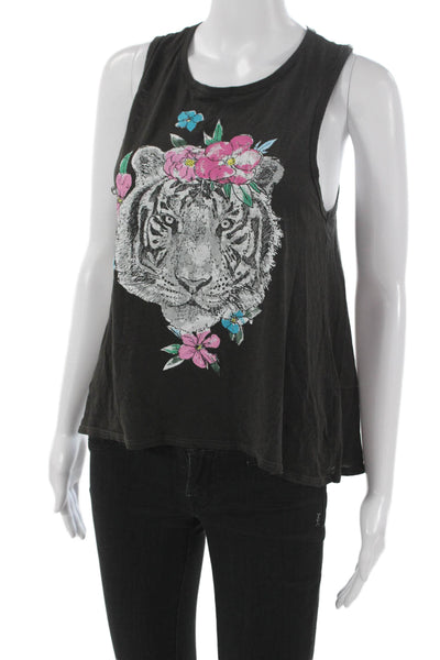 Chaser Womens Basic Sleeveless Black Tiger Print Tank Size XS