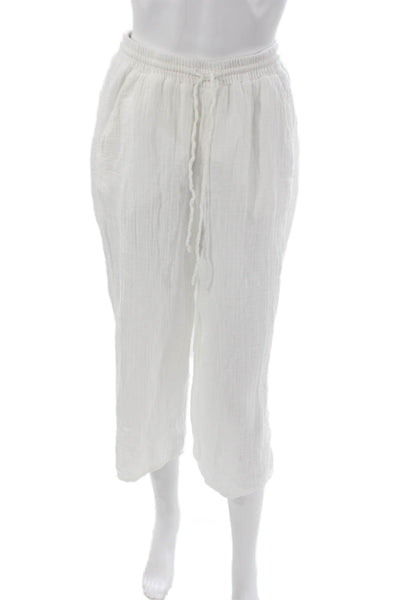 Michael Stars Womens Cropped Drawstring Pants White Cotton Size S