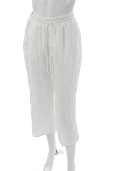 Michael Stars Womens Cropped Drawstring Pants White Cotton Size S