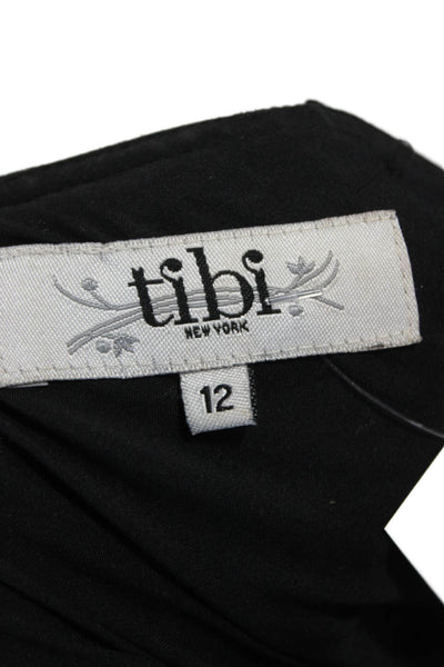 Tibi Women Black Silk One Shoulder Sequin Mini Dress 3/4 Sleeve Zip Size 12