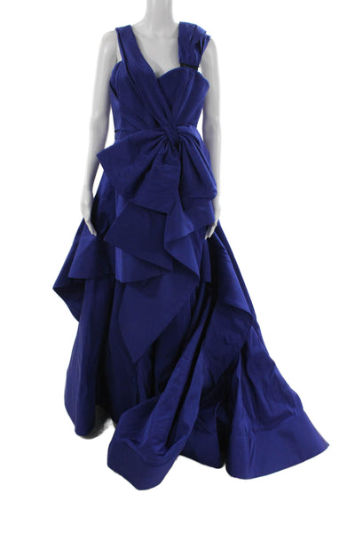 Oscar de la Renta Womens Ballgown Dress Blue V Neck Sleeveless Zip Size 10