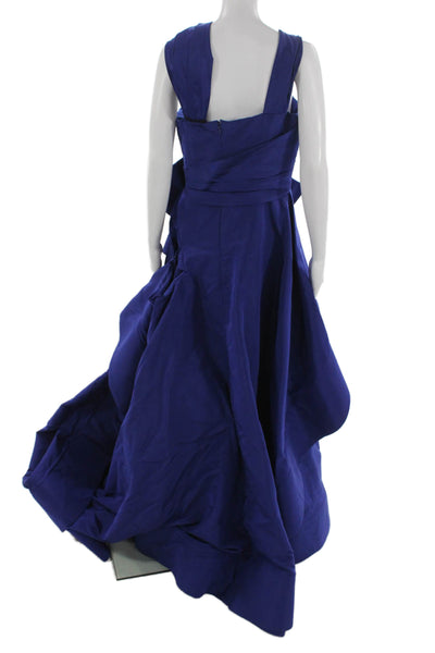 Oscar de la Renta Womens Ballgown Dress Blue V Neck Sleeveless Zip Size 10