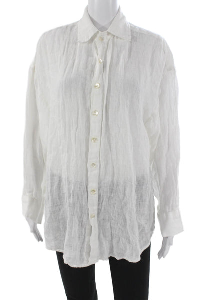 Vitamin A Womens Linen Collared Button-Up Long Sleeve White Top Size S