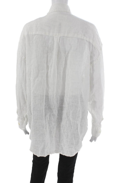 Vitamin A Womens Linen Collared Button-Up Long Sleeve White Top Size S