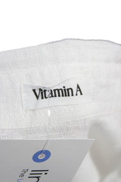 Vitamin A Womens Linen Collared Button-Up Long Sleeve White Top Size S