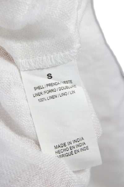Vitamin A Womens Linen Collared Button-Up Long Sleeve White Top Size S