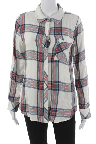 Rails Womens Plaid Collared Button-Up Rayon Top Long Sleeve Multicolor Size XS