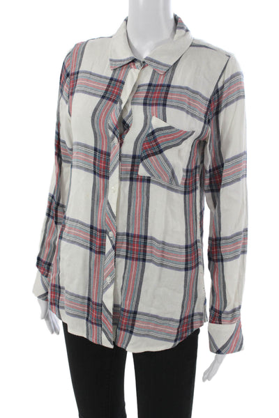Rails Womens Plaid Collared Button-Up Rayon Top Long Sleeve Multicolor Size XS