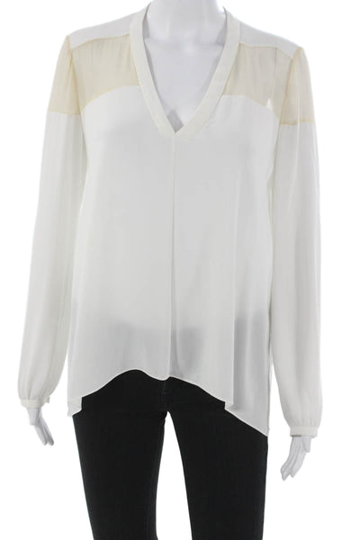 Elizabeth & James Womens White Colorblock V-Neck Blouse Long Sleeve Size S