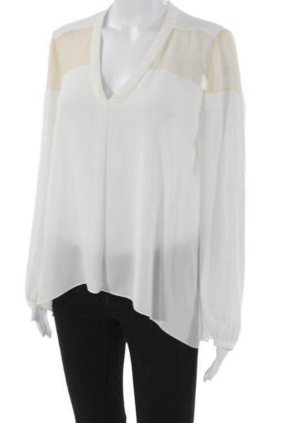 Elizabeth & James Womens White Colorblock V-Neck Blouse Long Sleeve Size S