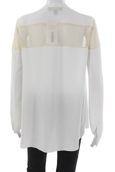 Elizabeth & James Womens White Colorblock V-Neck Blouse Long Sleeve Size S