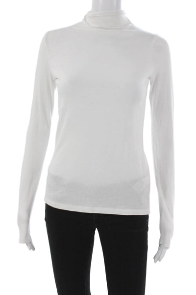 Vince Women White Cotton Turtleneck Long Sleeve Basic T-Shirt Size S