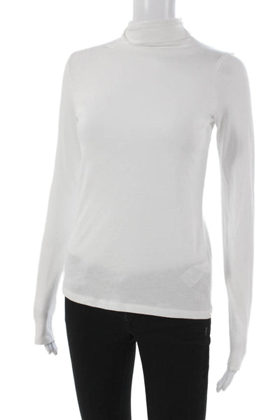 Vince Women White Cotton Turtleneck Long Sleeve Basic T-Shirt Size S