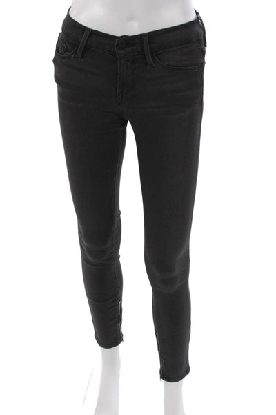 Frame Denim Women Skinny Jeans Black Modal Zip Mid Rise Size 25