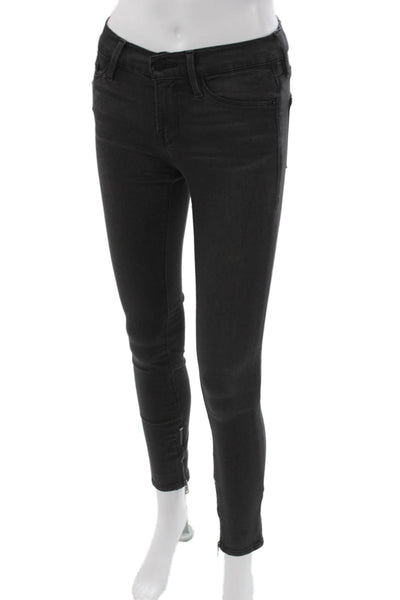 Frame Denim Women Skinny Jeans Black Modal Zip Mid Rise Size 25