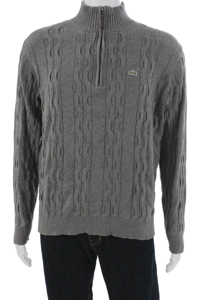 Lacoste Mens Gray Mock Neck Pullover Sweater 80% Cotton 20% Wool Size L