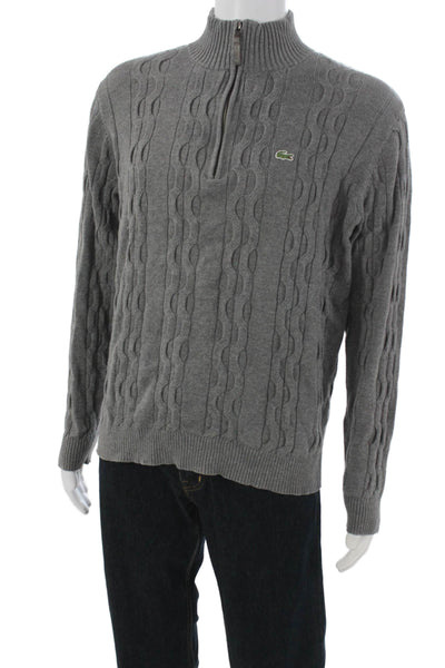 Lacoste Mens Gray Mock Neck Pullover Sweater 80% Cotton 20% Wool Size L