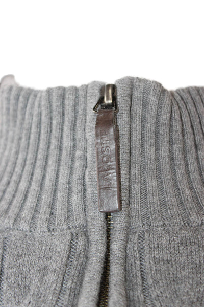 Lacoste Mens Gray Mock Neck Pullover Sweater 80% Cotton 20% Wool Size L