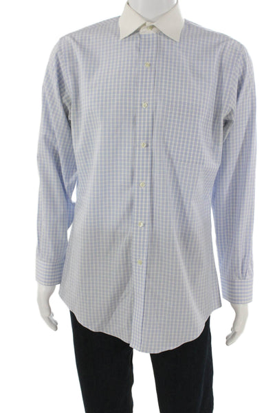Brooks Brothers Mens Button Up Dress Shirt Blue Check Cotton 32/33 Size L
