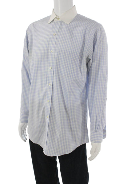 Brooks Brothers Mens Button Up Dress Shirt Blue Check Cotton 32/33 Size L