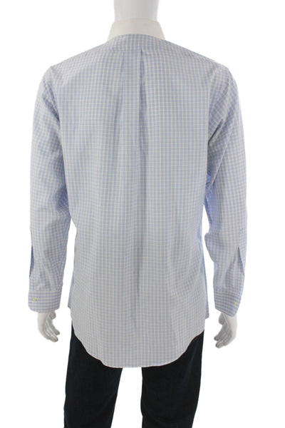 Brooks Brothers Mens Button Up Dress Shirt Blue Check Cotton 32/33 Size L