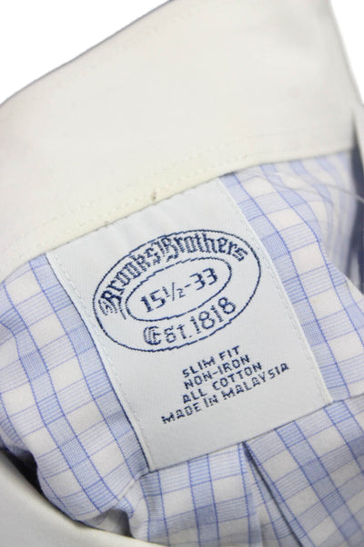 Brooks Brothers Mens Button Up Dress Shirt Blue Check Cotton 32/33 Size L