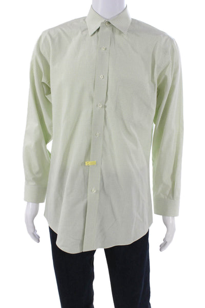 Brooks Brothers Mens Button Up Dress Shirt Green Check 32/33 Size L