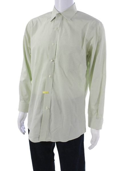 Brooks Brothers Mens Button Up Dress Shirt Green Check 32/33 Size L