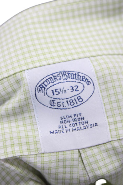 Brooks Brothers Mens Button Up Dress Shirt Green Check 32/33 Size L