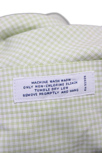 Brooks Brothers Mens Button Up Dress Shirt Green Check 32/33 Size L