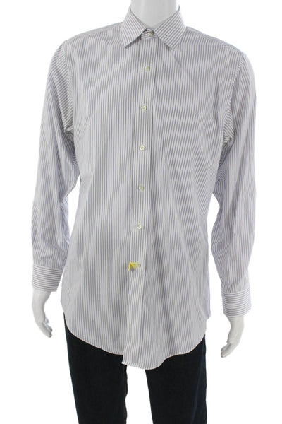 Brooks Brothers Mens Button Up Dress Shirt Blue Striped Cotton 32/33 Sz L