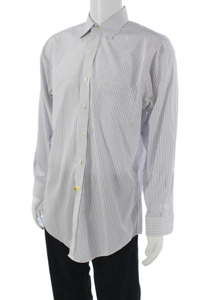 Brooks Brothers Mens Button Up Dress Shirt Blue Striped Cotton 32/33 Sz L