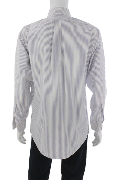 Brooks Brothers Mens Button Up Dress Shirt Blue Striped Cotton 32/33 Sz L