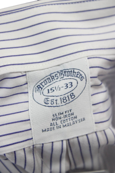 Brooks Brothers Mens Button Up Dress Shirt Blue Striped Cotton 32/33 Sz L