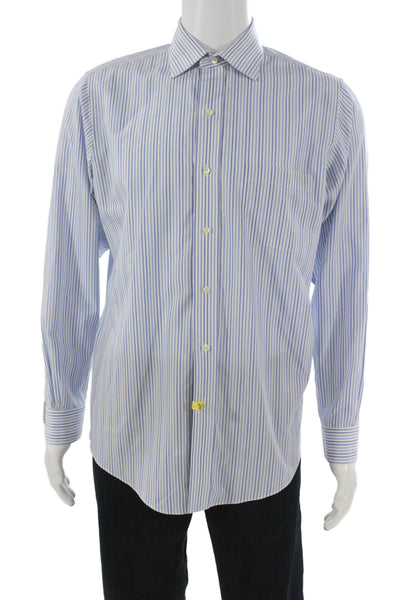 Brooks Brothers Mens Button Up Dress Shirt Blue Striped Cotton 32/33 Size L