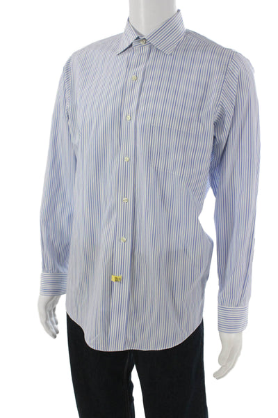 Brooks Brothers Mens Button Up Dress Shirt Blue Striped Cotton 32/33 Size L
