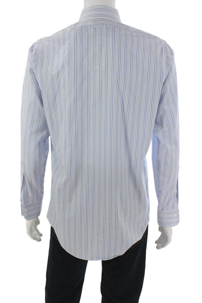 Brooks Brothers Mens Button Up Dress Shirt Blue Striped Cotton 32/33 Size L