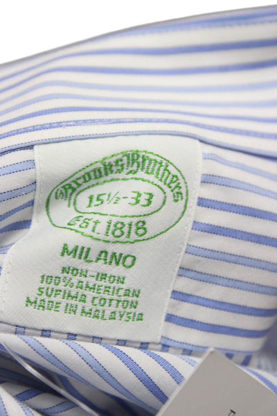 Brooks Brothers Mens Button Up Dress Shirt Blue Striped Cotton 32/33 Size L
