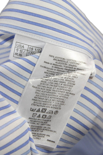 Brooks Brothers Mens Button Up Dress Shirt Blue Striped Cotton 32/33 Size L