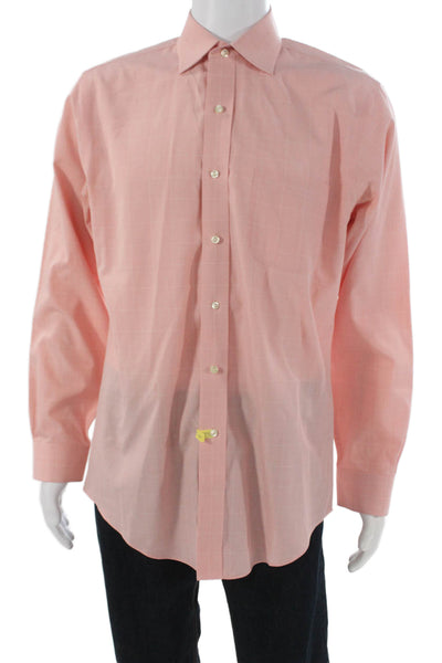 Brooks Brothers Mens Pink Check Button-Up Cotton Shirt 34/35 Size L