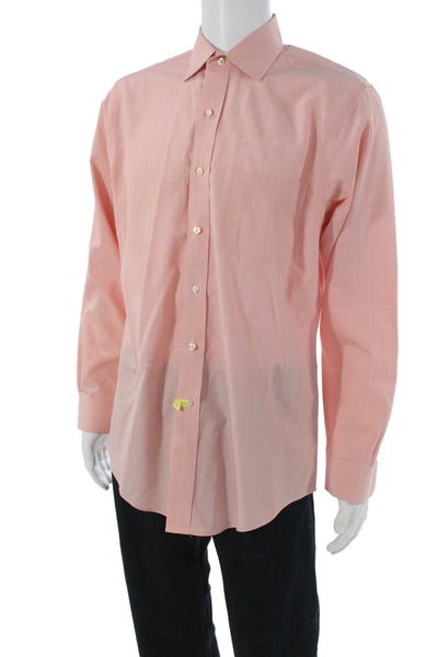 Brooks Brothers Mens Pink Check Button-Up Cotton Shirt 34/35 Size L