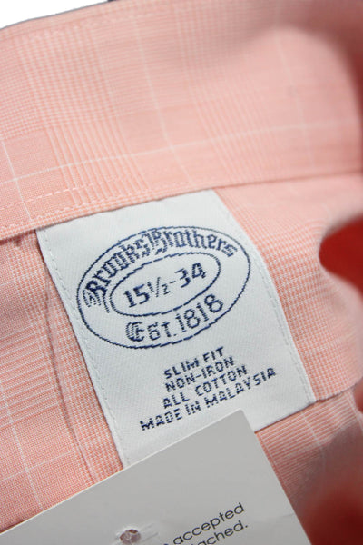 Brooks Brothers Mens Pink Check Button-Up Cotton Shirt 34/35 Size L