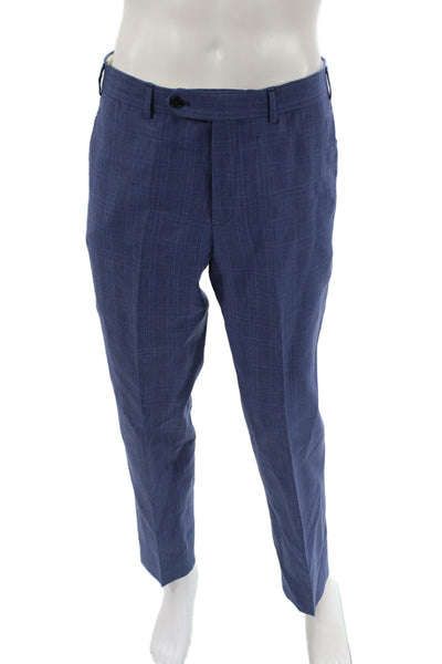 Brooks Brothers Mens Dress Pants Blue Linen Plaid Button Size 30