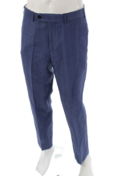 Brooks Brothers Mens Dress Pants Blue Linen Plaid Button Size 30